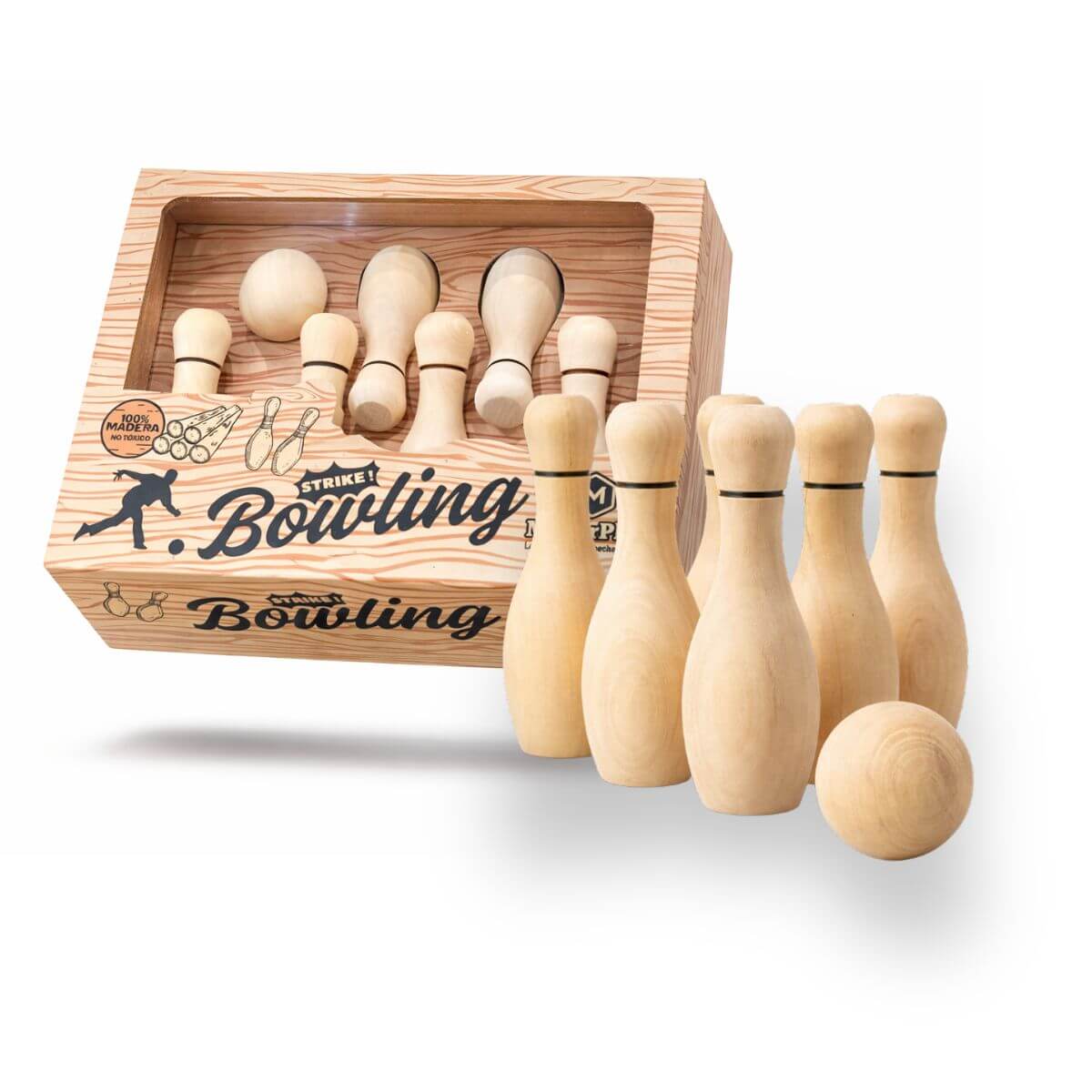 Juego de Bowling 6 Pinos de Madera